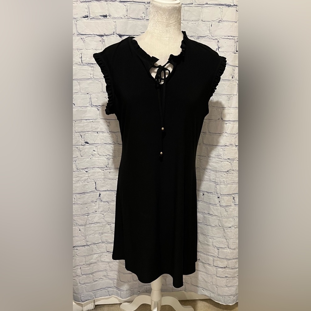 Tash + Sophie Ruffle Detail Keyhole Tie Neck Black Dress Size Large